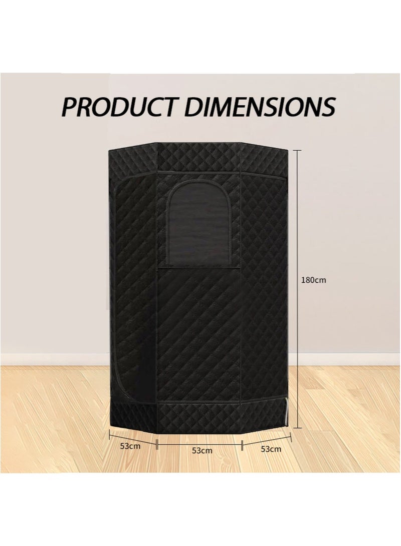 ايكانبو كابينة ساونا منزلية محمولة، صندوق ساونا بخار منزلي خماسي الأضلاع، لراحة الجسم والعقل، تتضمن مولد بخار وكرسي قابل للطي، 9 إعدادات لدرجة الحرارة، مناسبة لصالات الرياضة واليوغا والبيلاتس والحمامات الساخنة والمنتجعات الصحية (أسود) - Image 3